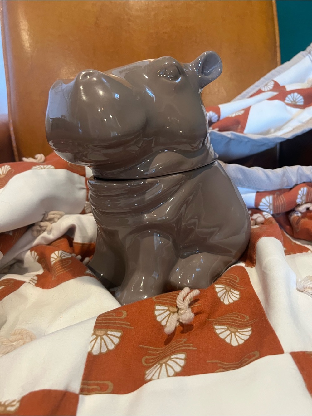 Threshold Ceramic Hippo Jar - Glossy Taupe